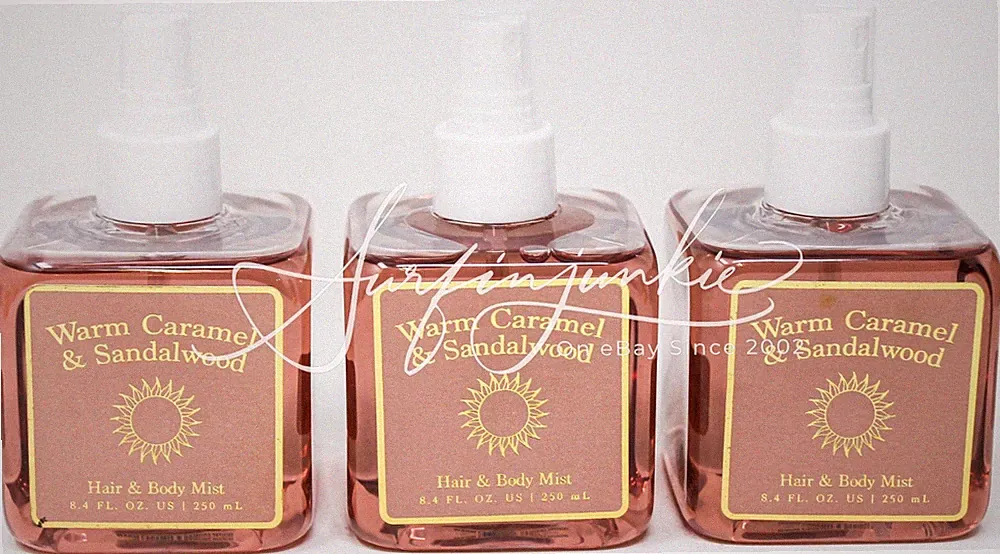 Tru Fragrance Warm Caramel Sandalwood Hair & Body Mist 8.4oz Perfume Spray 3pc